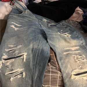 True Religion Men's Light Blue Distressed Jeans